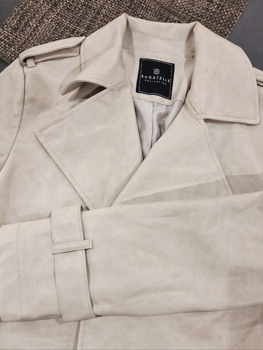 Bagatelle Collection Faux Suede Draped Moto Jacket Taupe Cropped S